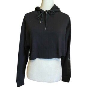 Forever 21 Top Women's Size M Black Hoodie Cropped Pullover